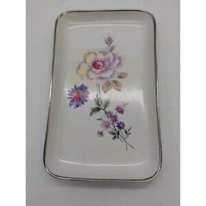 Vtg Guillen Madrid Floral Vanity Tray Silver Rim Rose Dianthus